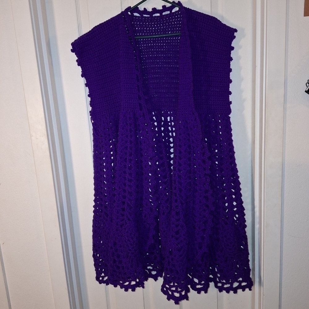 Handknit Crochet Vest Purple Large